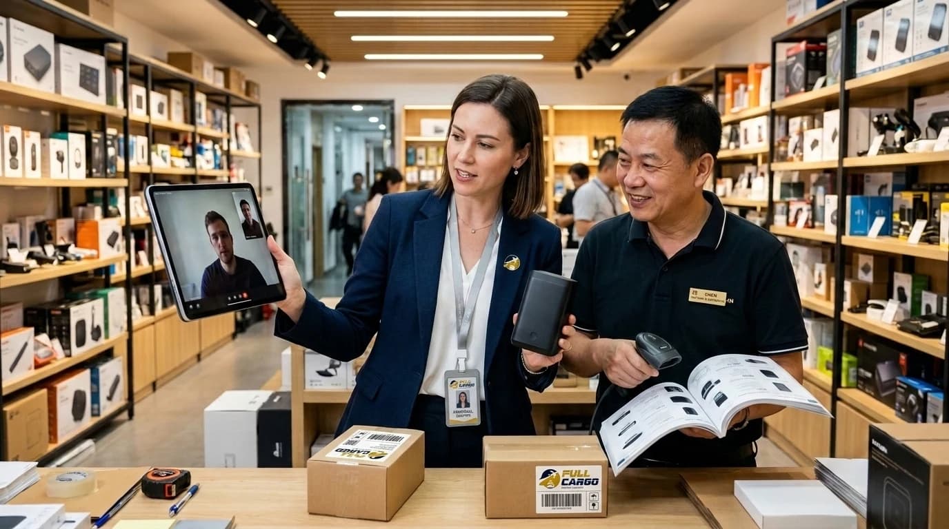 Personal Shopper de Full Cargo en el Mercado Internacional de Yiwu y almacén de Miami consolidando compras comerciales
