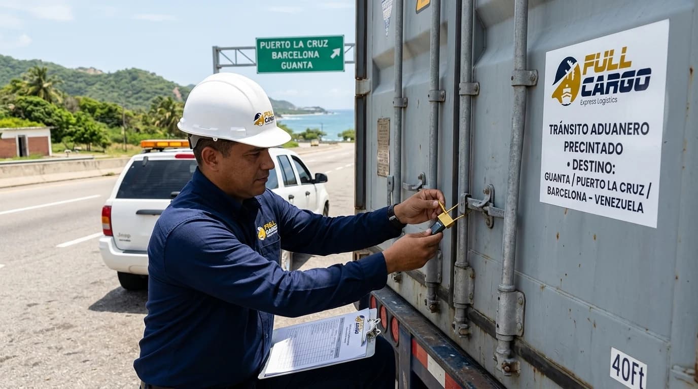 Contenedor con precinto aduanal oficial en ruta monitoreada por GPS desde La Guaira hacia Puerto La Cruz, Barcelona y Cumaná